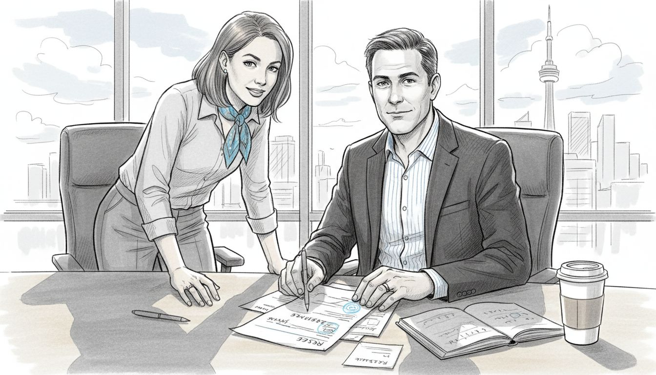 Hiring managers discuss resume at table