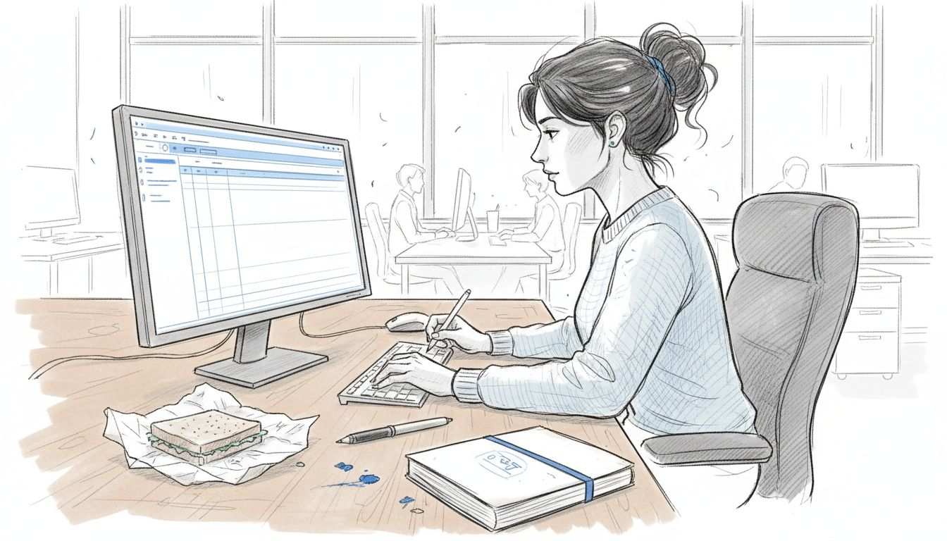 Woman creating job profile in shared workspace
