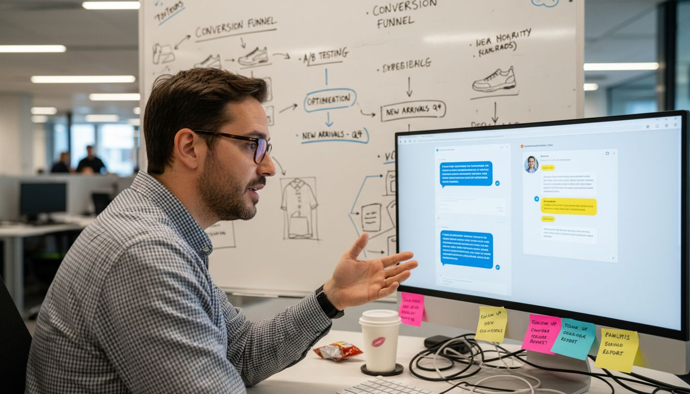 Manager analyzing chatbot versus human chat interface
