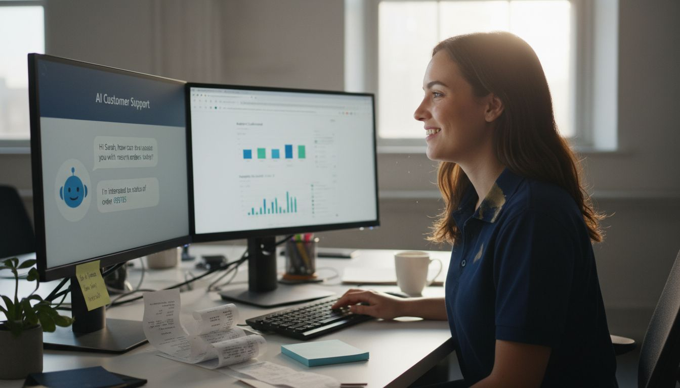 Ecommerce manager using AI chatbot at desk