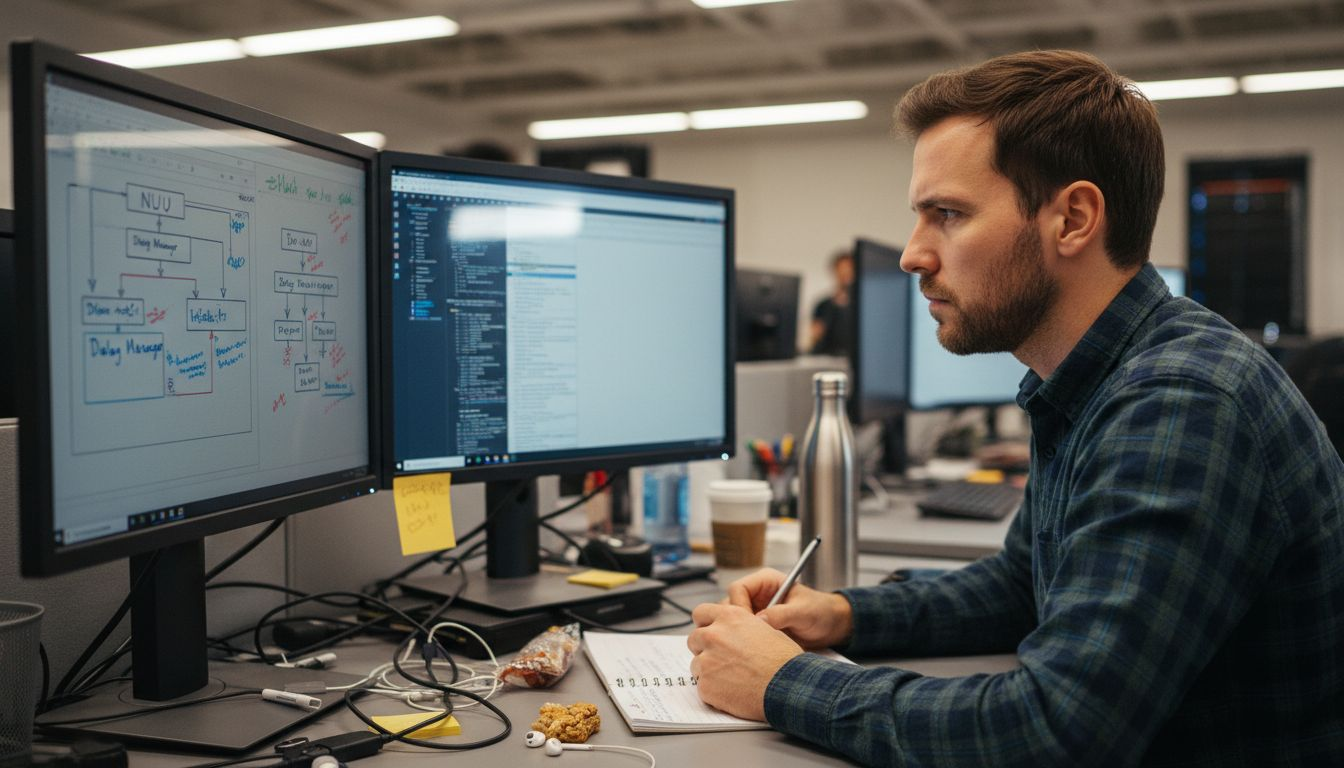 Analyst reviewing workflow for conversational AI