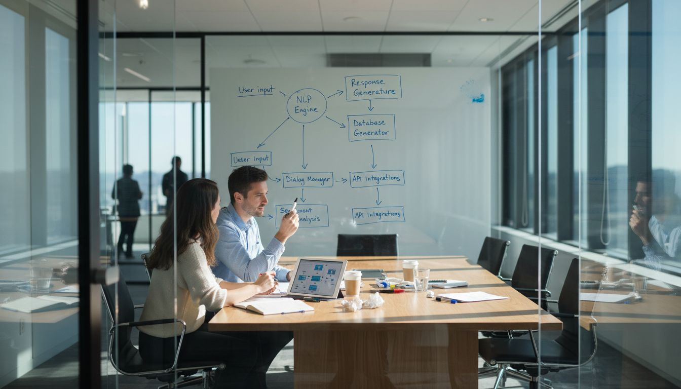 Team brainstorming AI chatbot architecture