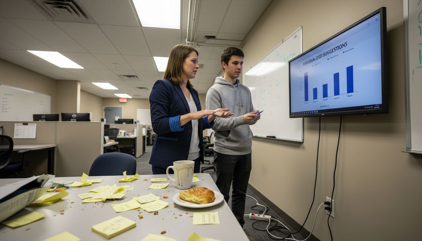 Team discussing product recommendation dashboard