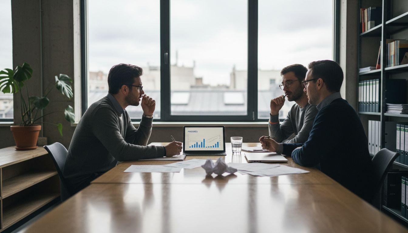 Une équipe échange lors d’une réunion collaborative dans un espace de travail digitalisé.