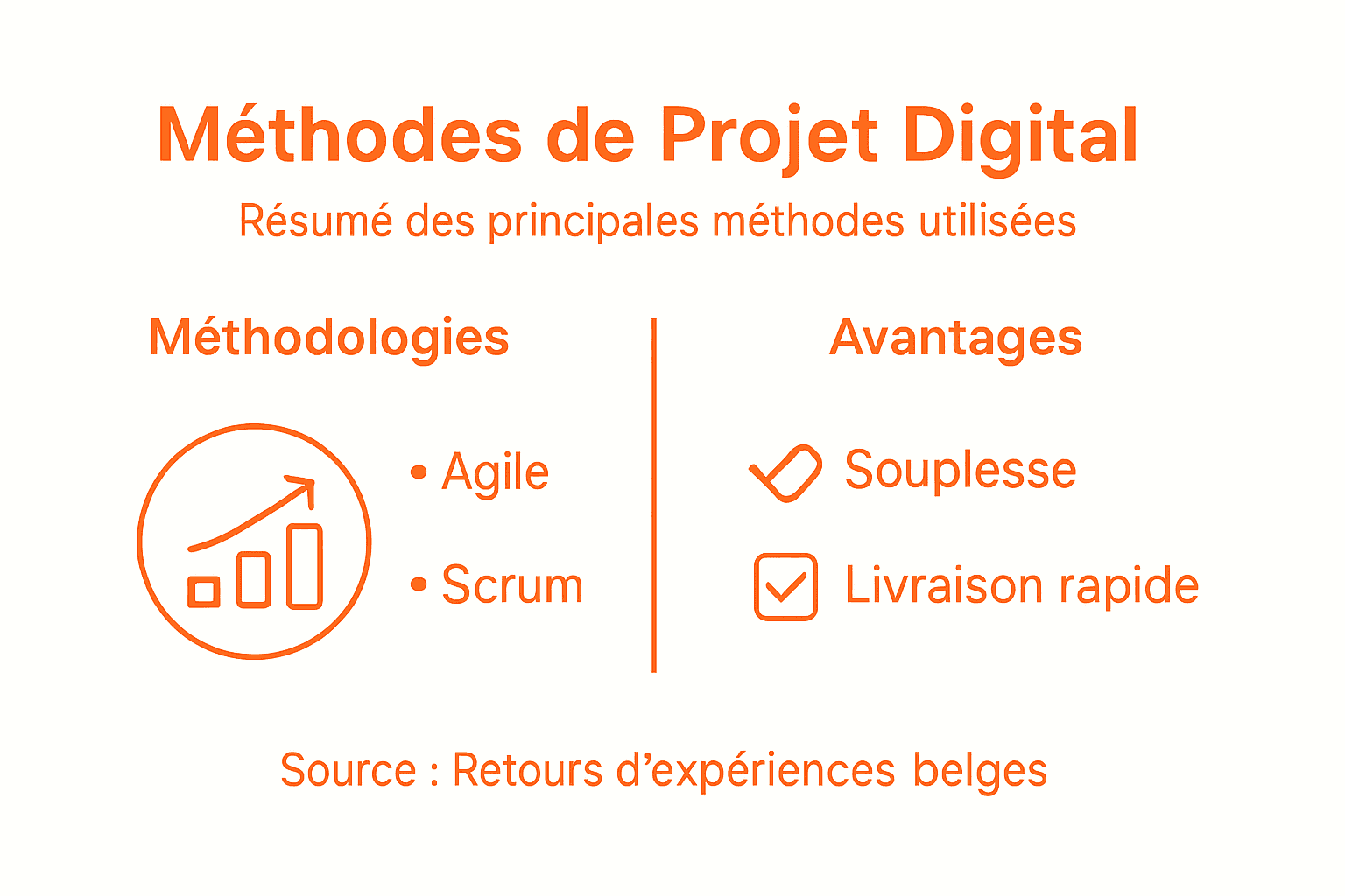 Panorama des principales méthodes de gestion de projets digitaux en une infographie claire et synthétique.