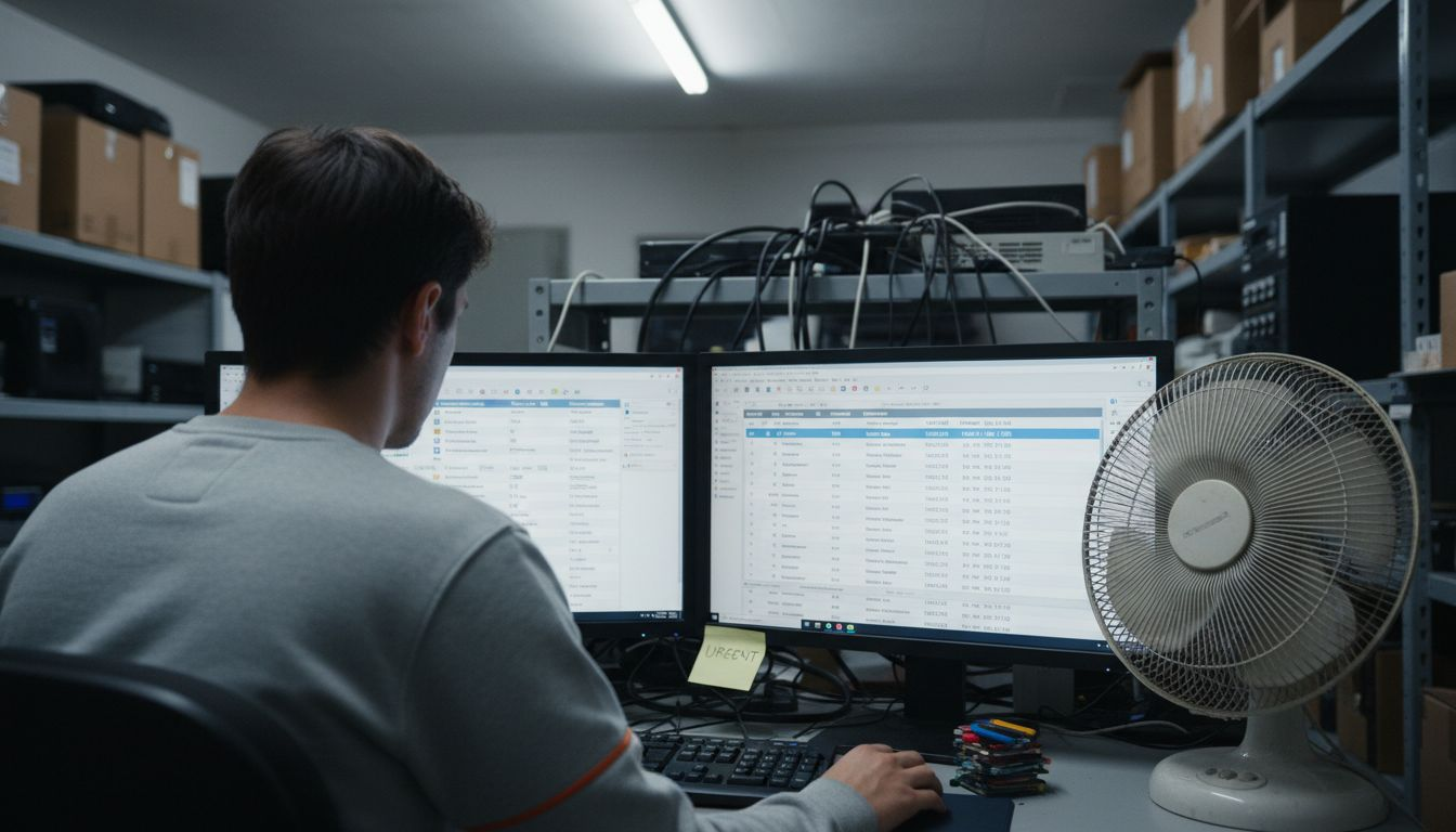 Un employé chargé de classer et de gérer les archives numériques dans un espace souterrain