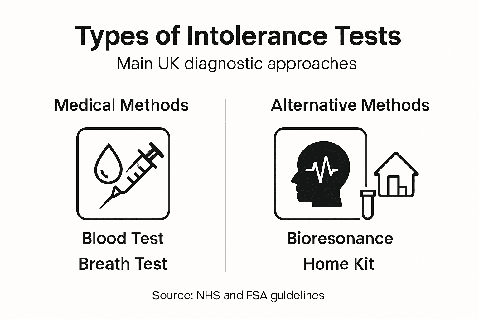 Infographic showing UK intolerance test types