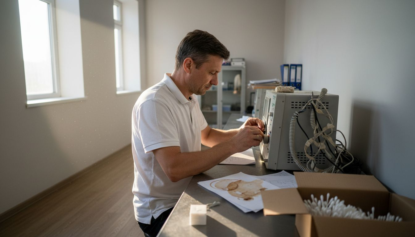 Technician using bio-resonance test device