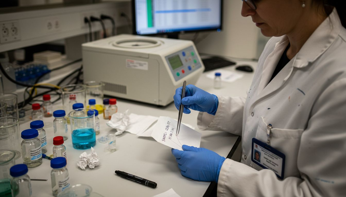 Technician preparing hair samples for intolerance test
