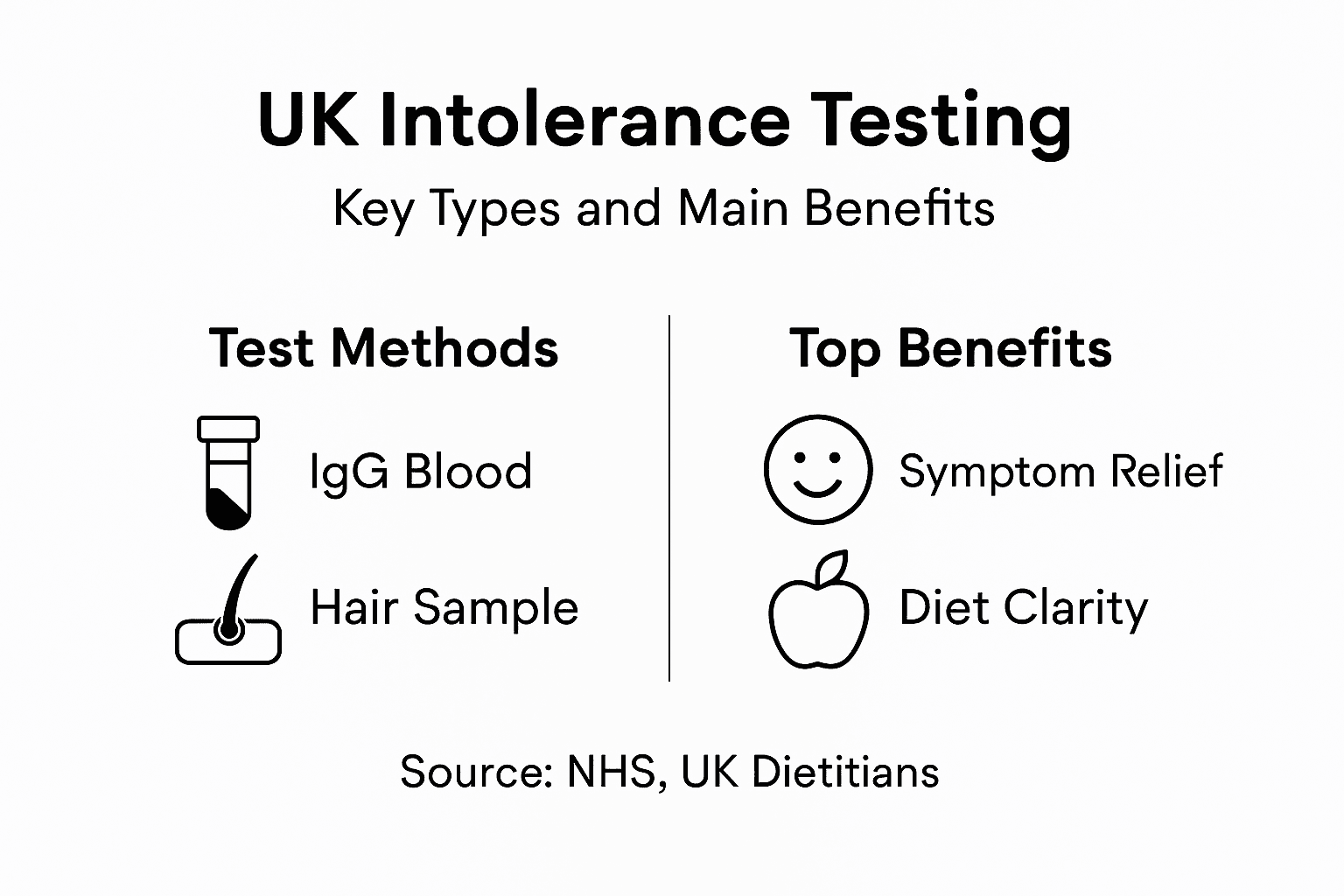 Infographic about UK intolerance testing types and benefits