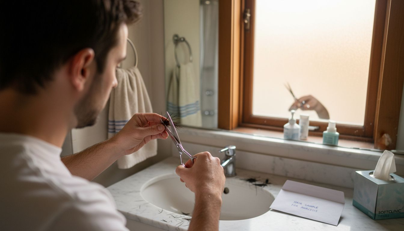 Man cutting hair sample for testing