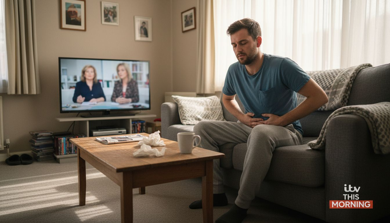 Man with stomach discomfort at home