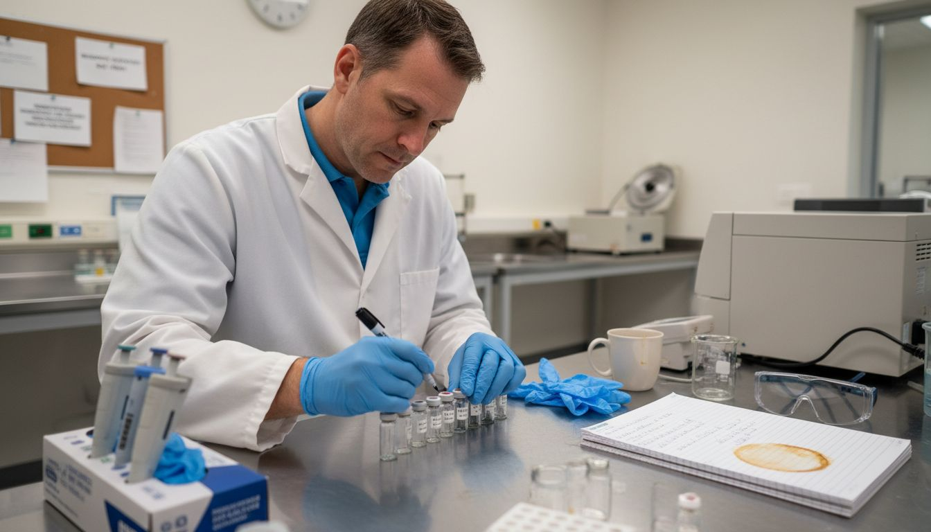 Technician preparing intolerance test samples in lab