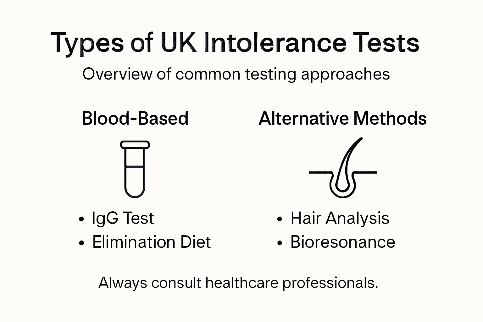 Infographic showing common UK intolerance test types