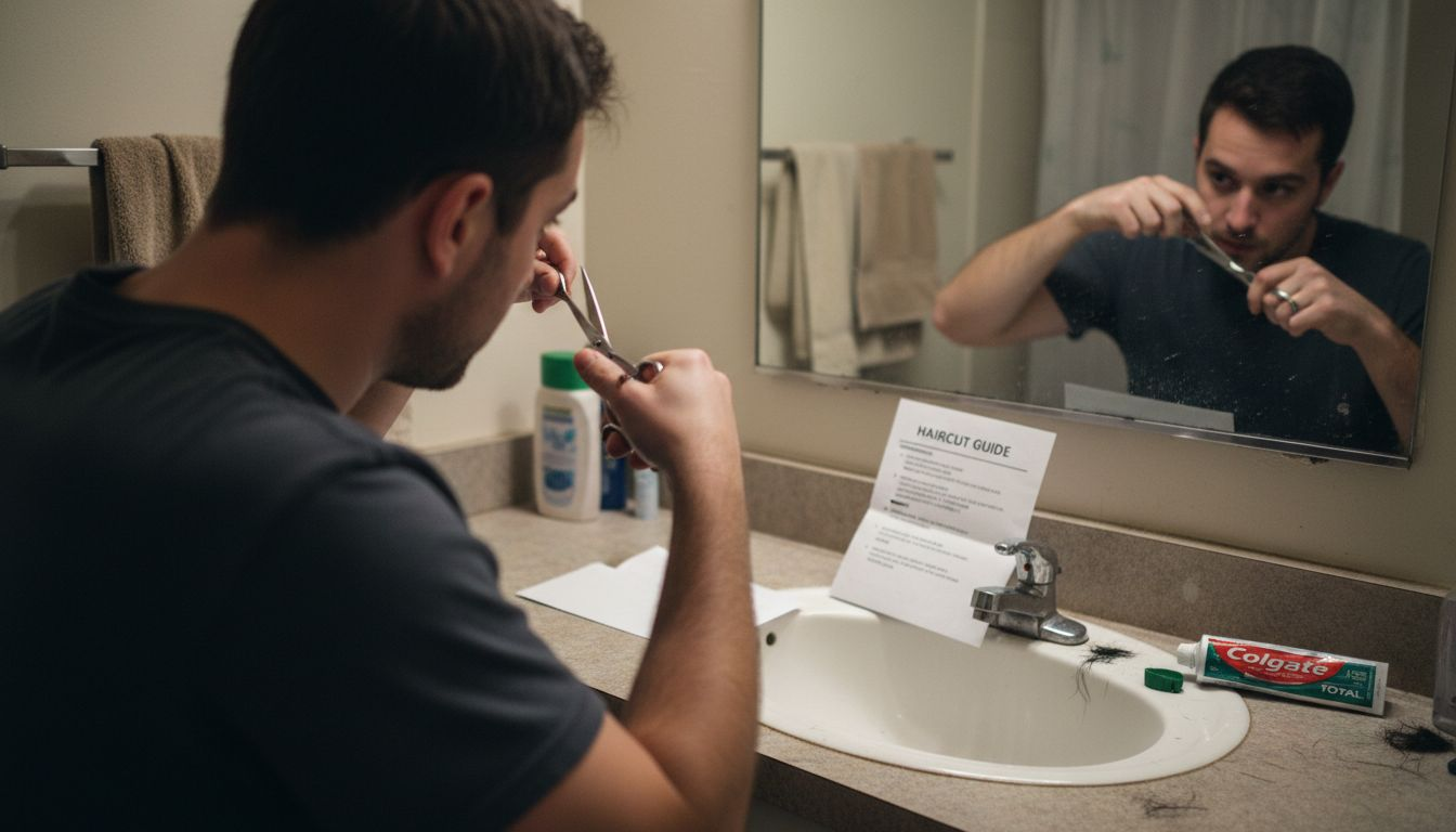 Man collecting hair sample in bathroom