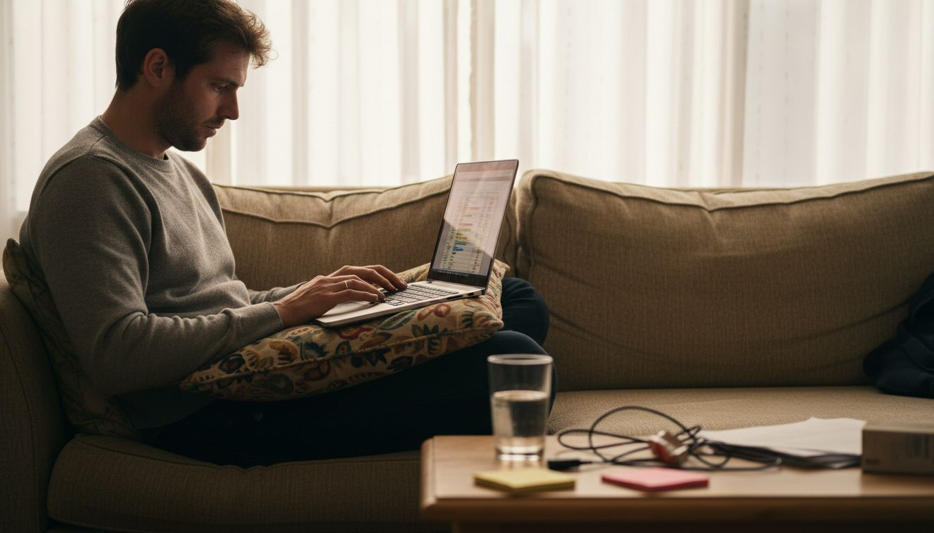 Man logs symptoms on home laptop spreadsheet