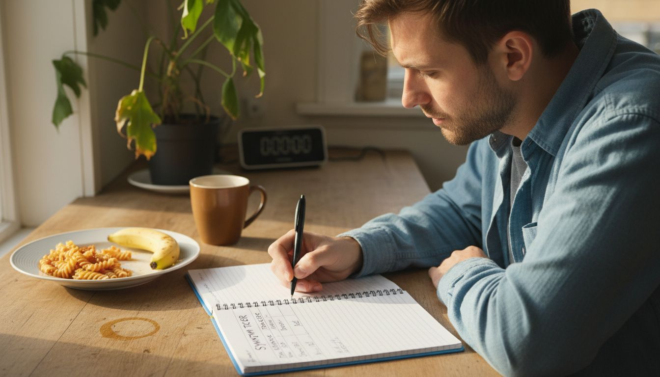 Man writing in symptom tracking journal