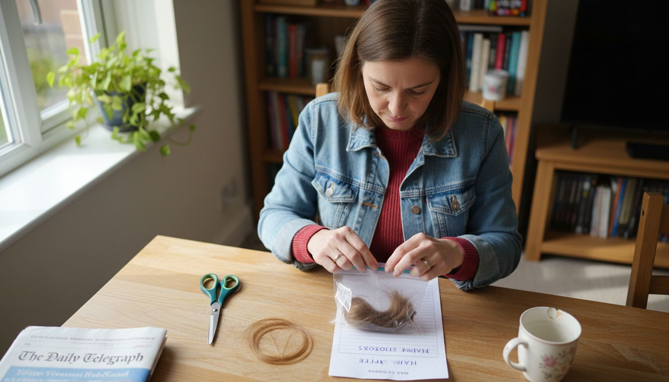 Woman preparing hair sample for testing