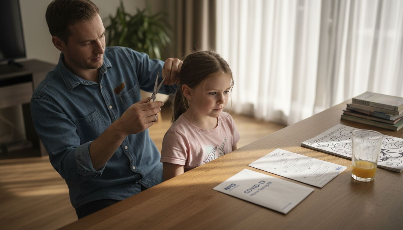 Father collecting hair sample at home