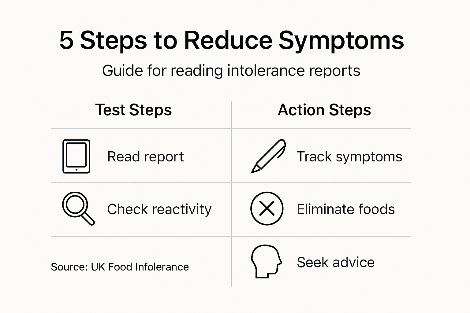 Infographic outlining five steps for symptom relief