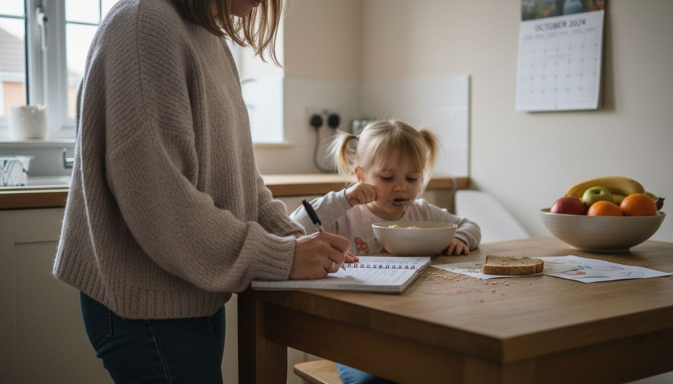 Mother tracking child's symptoms in diary