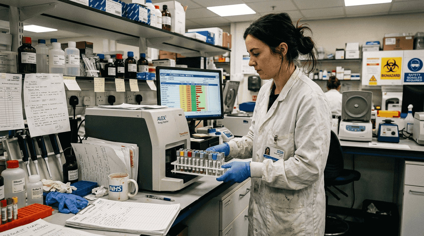Lab technician running advanced allergy diagnostics