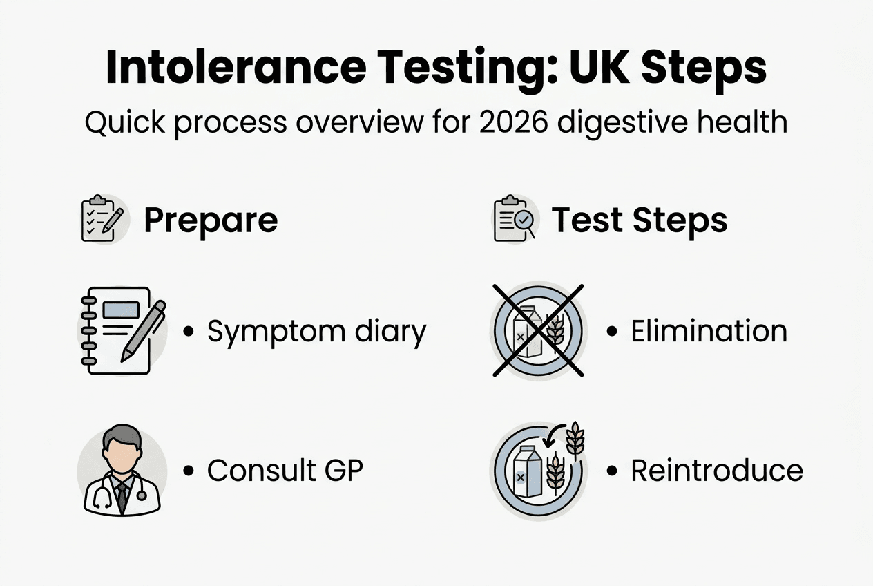 Infographic summarizing UK intolerance testing steps