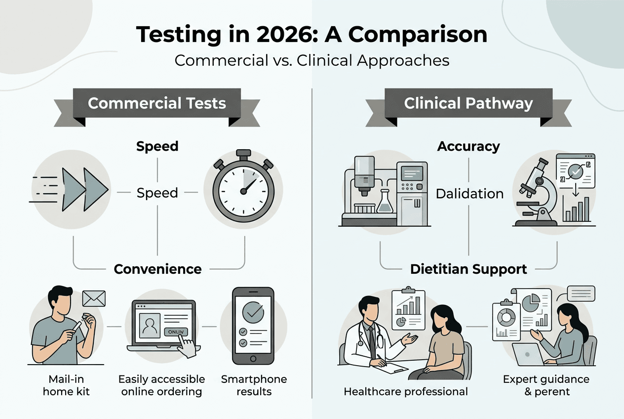 Infographic comparing commercial and clinical intolerance tests