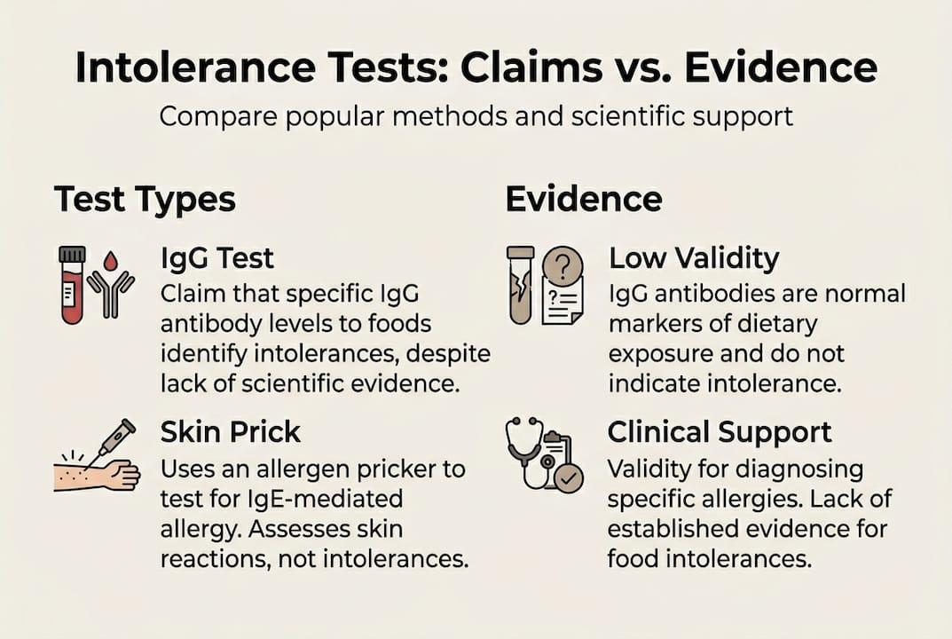 Infographic contrasting test types and scientific evidence