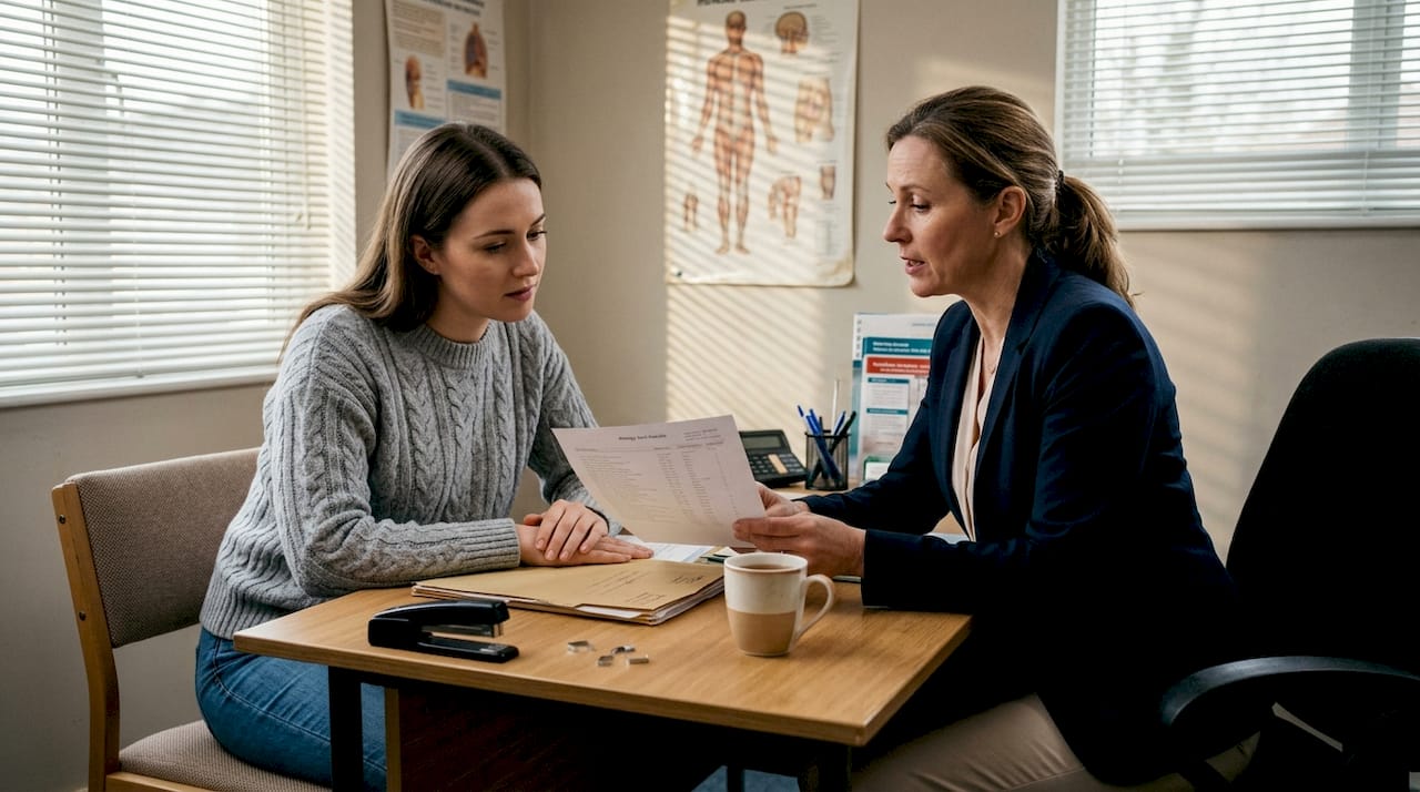 GP and patient reviewing allergy test results