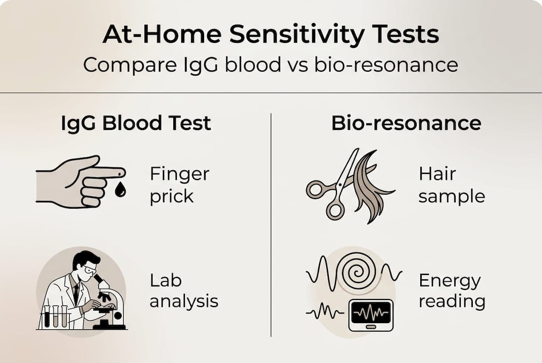 Infographic comparing IgG and bio-resonance tests