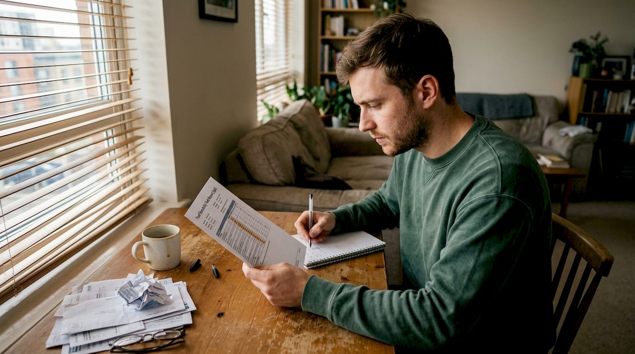 Man reviewing food test results with notebook