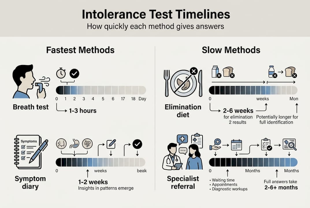 Infographic comparing speed of intolerance test methods