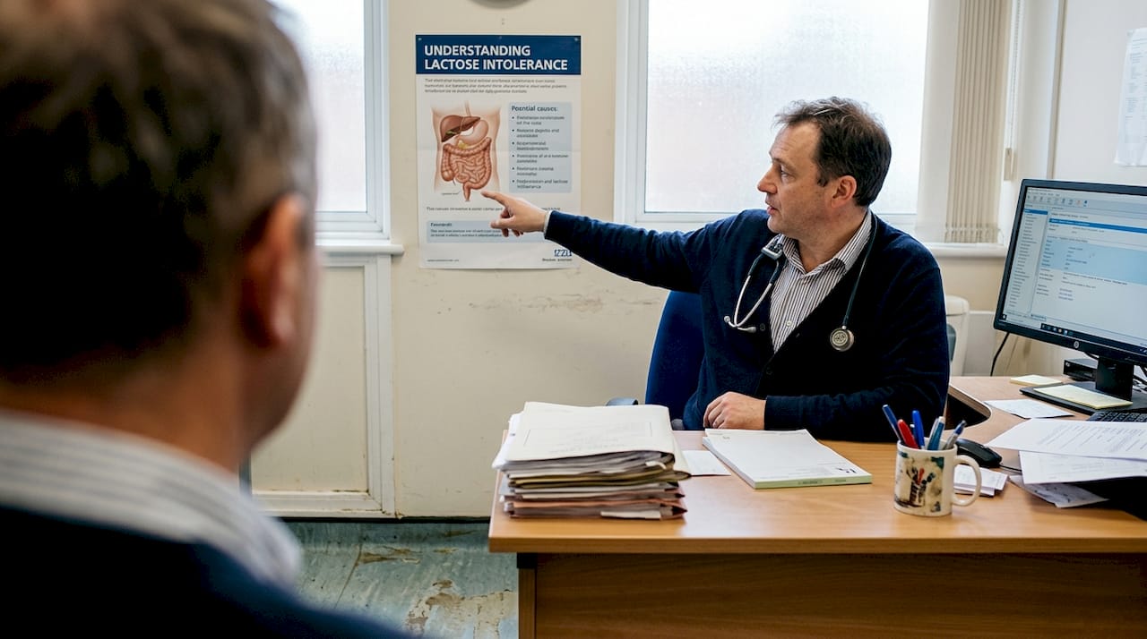 Doctor explains digestive health to patient