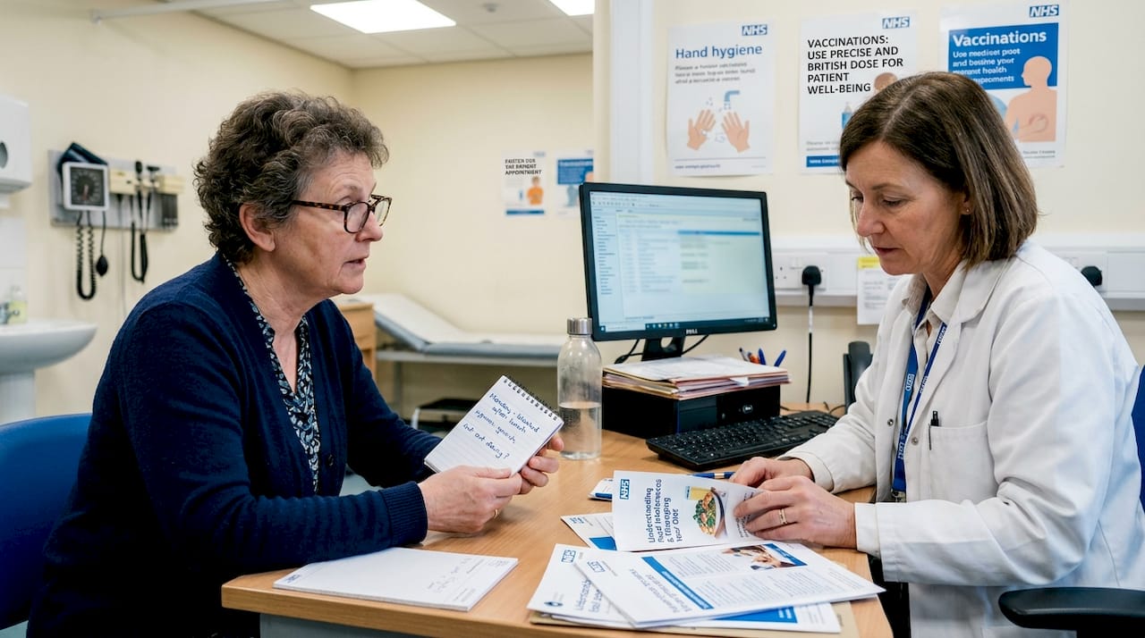 Woman discussing food intolerance with GP
