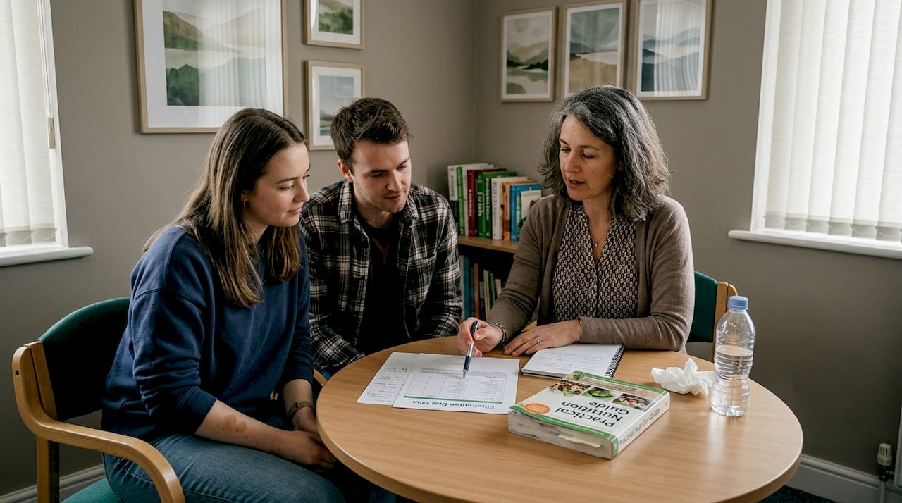 Dietitian reviews elimination diet plan with couple