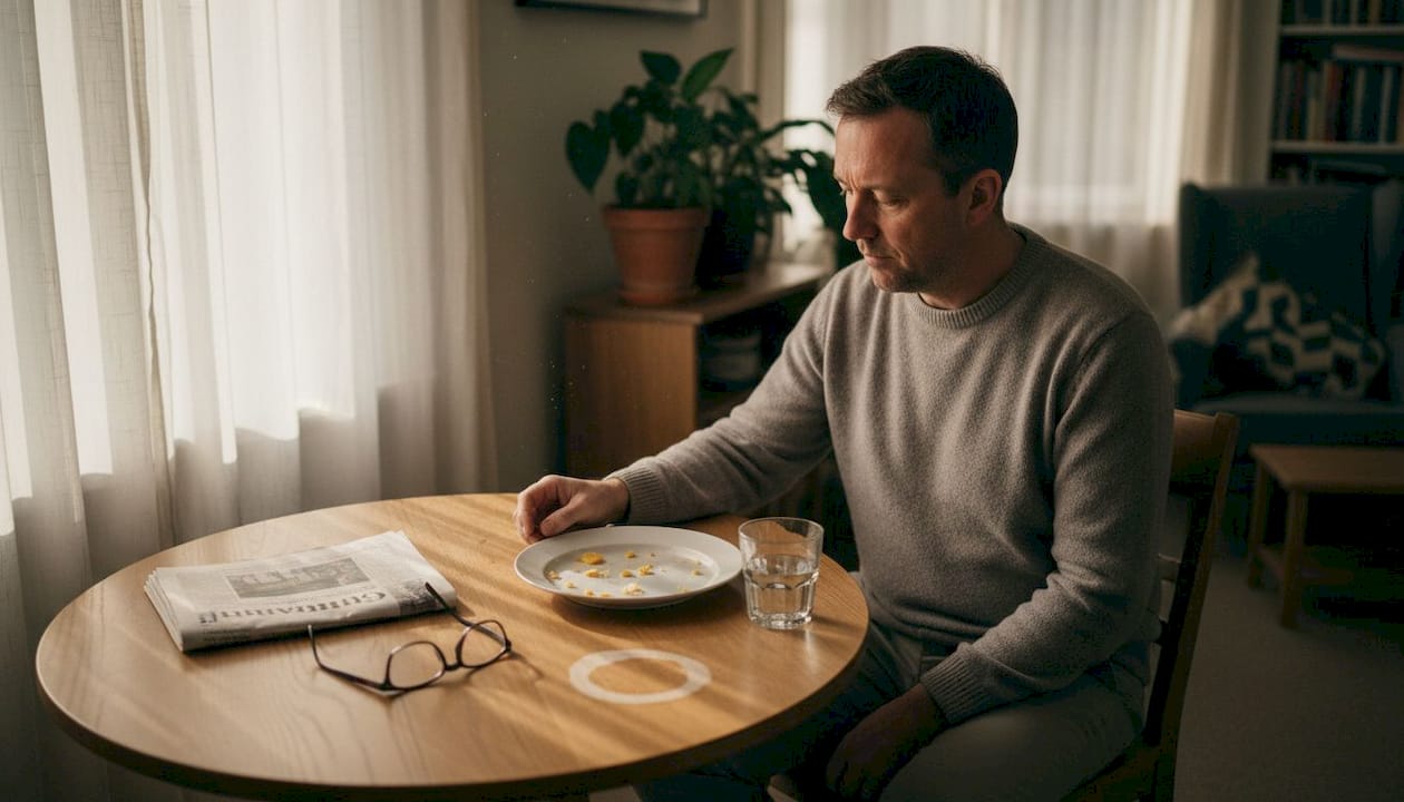 Man reflecting after eating cheese meal