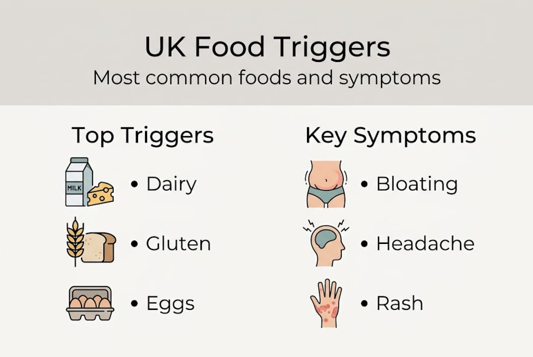 Infographic showing UK food triggers and symptoms