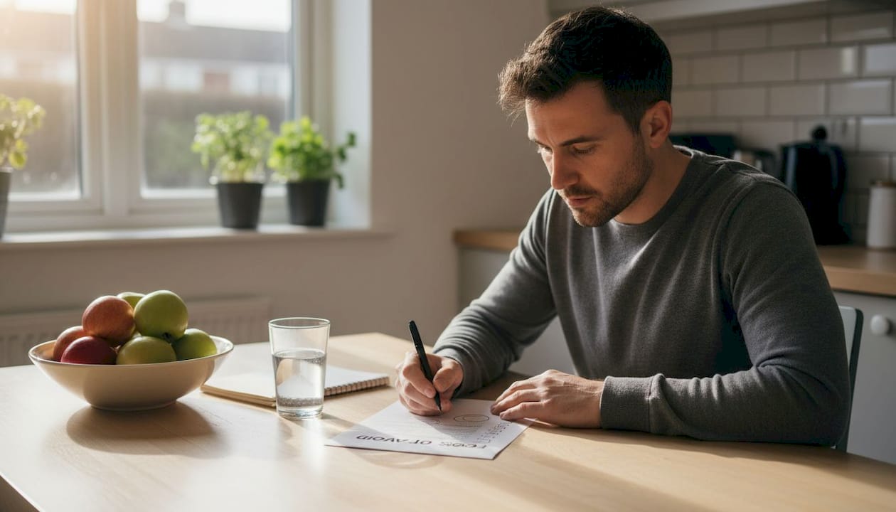 Man marking elimination diet checklist