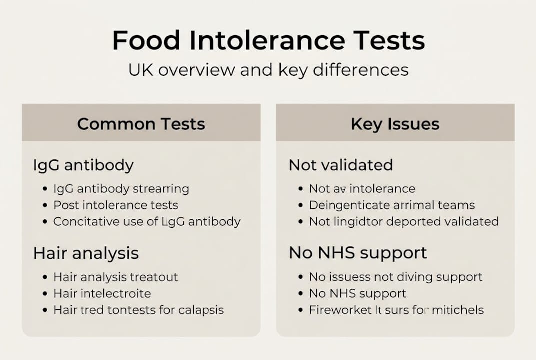 Infographic summarizing UK intolerance test types