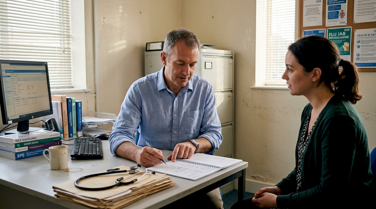 GP reviewing food diary with patient