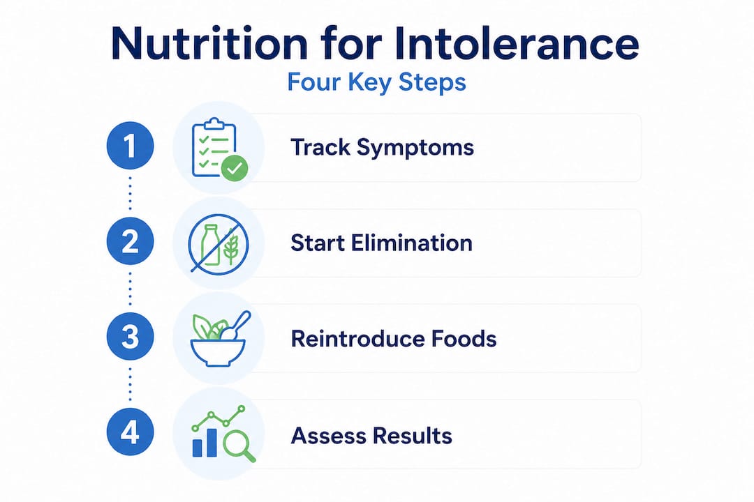 Infographic outlining steps for nutrition and intolerance relief