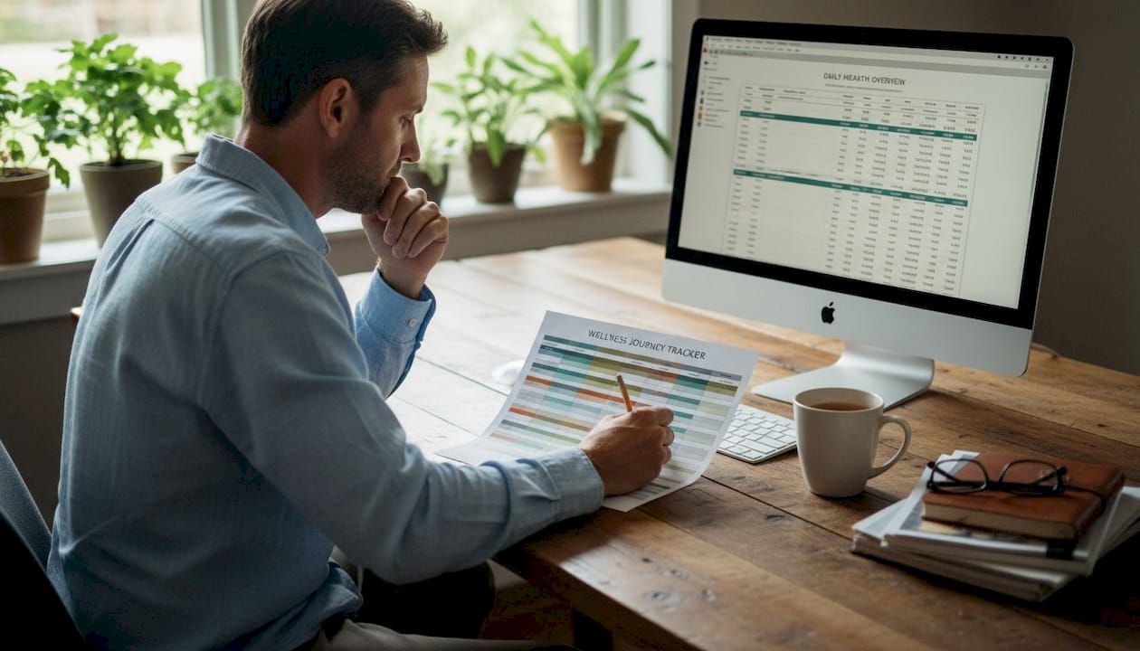 Man reviewing color-coded symptom checklist