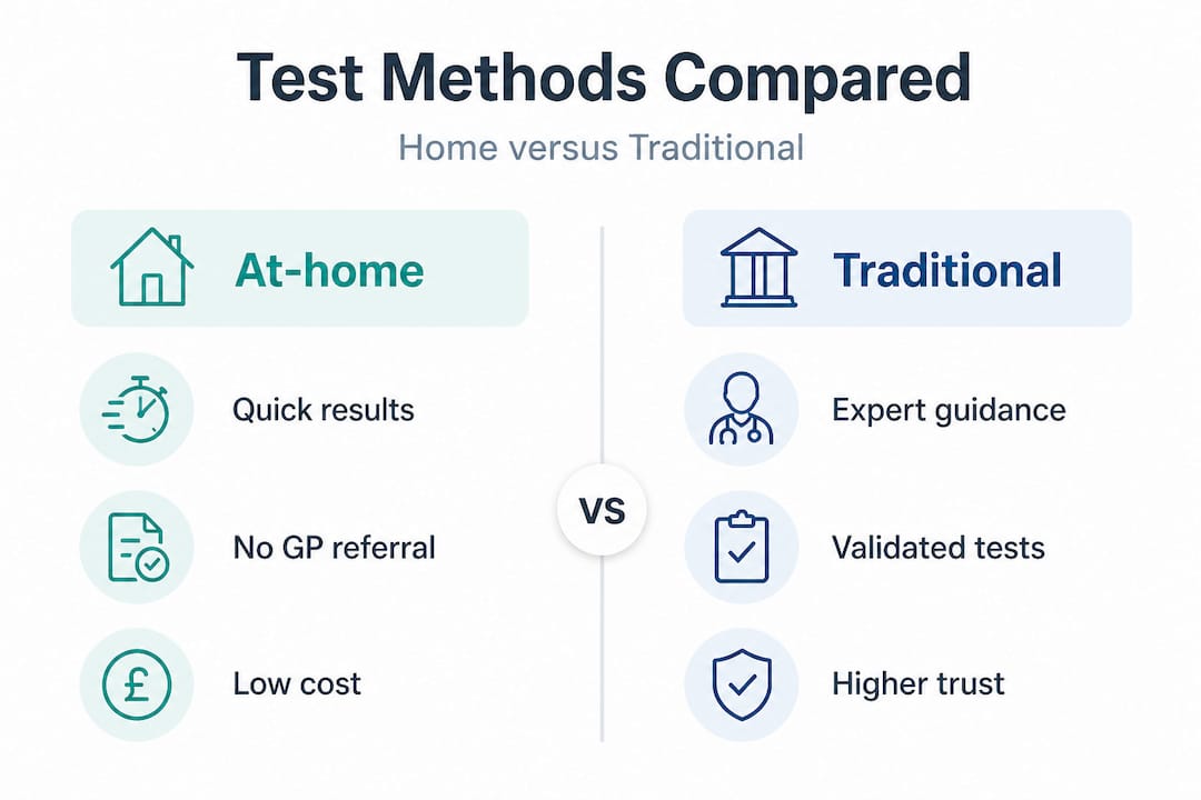 Infographic comparing at-home vs traditional tests