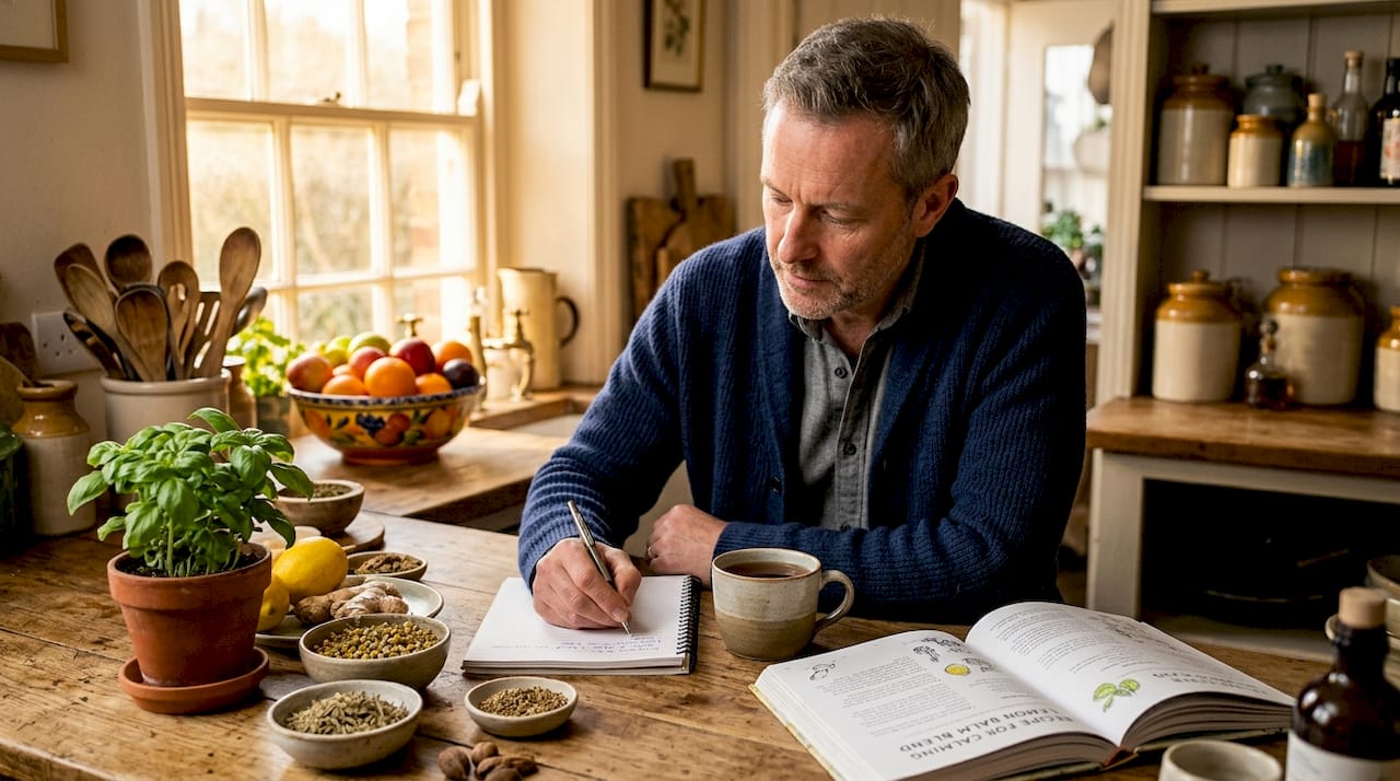 Man records food symptoms in kitchen diary