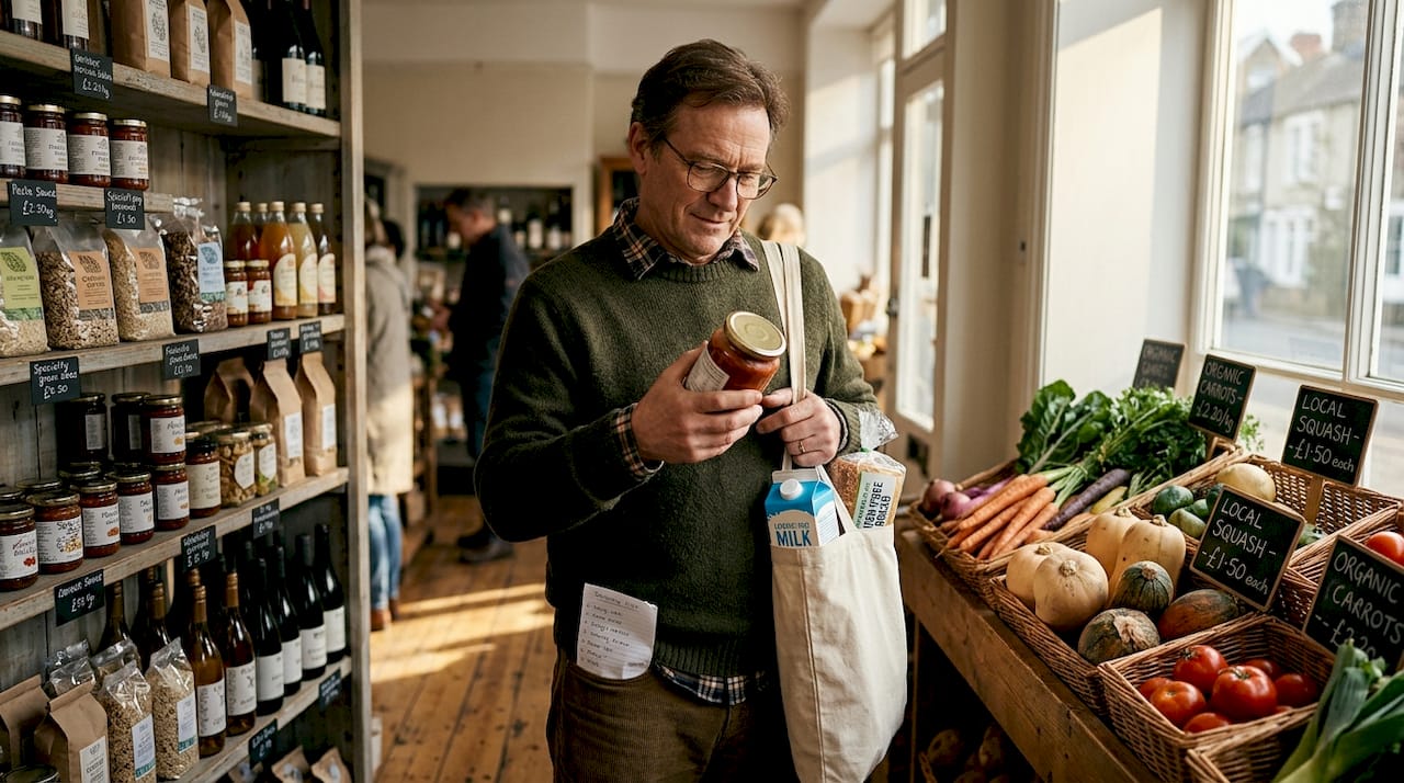 Man reading ingredients to avoid food triggers