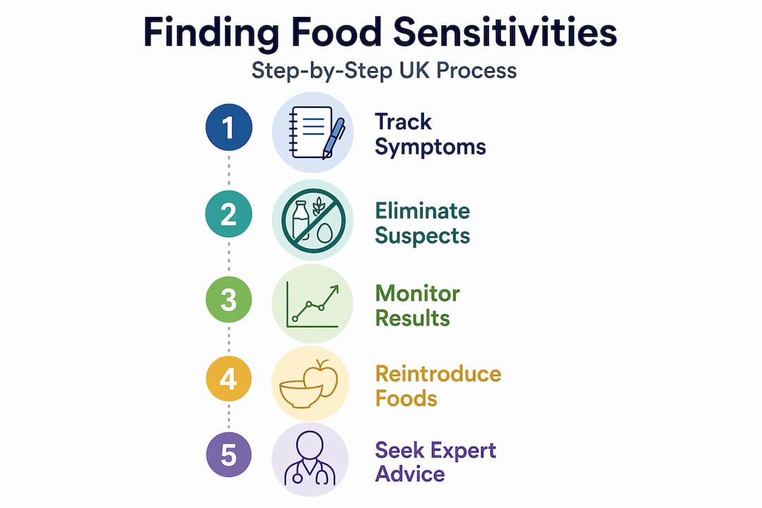 Step-by-step UK food sensitivity process infographic