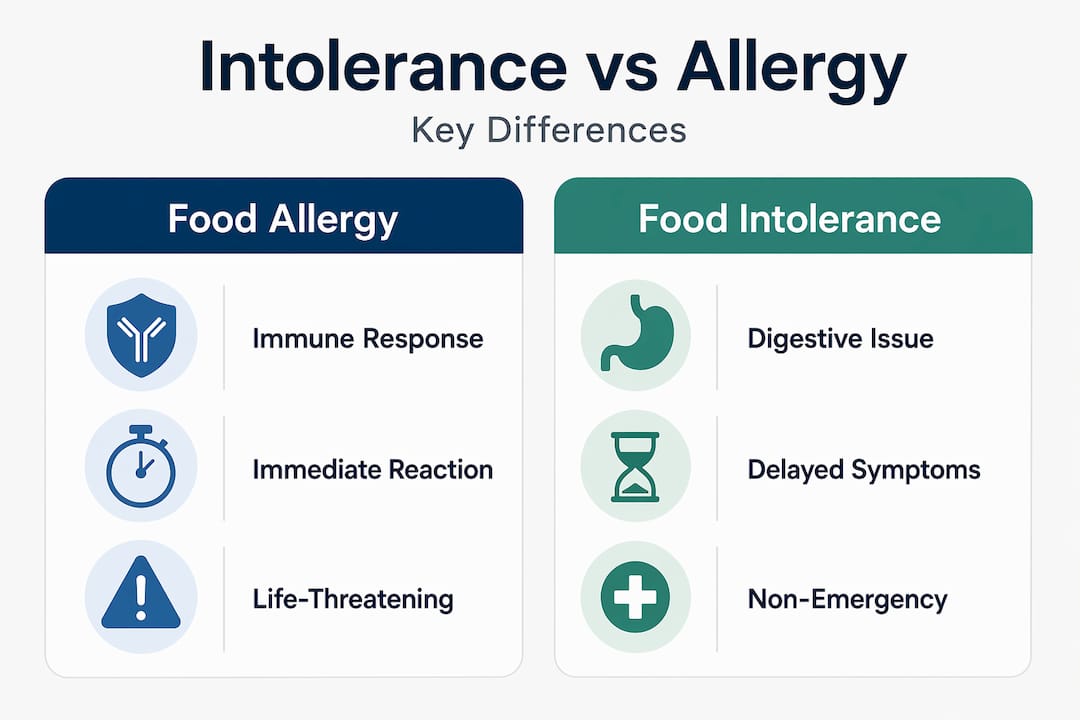 Infographic comparing food intolerance and allergy