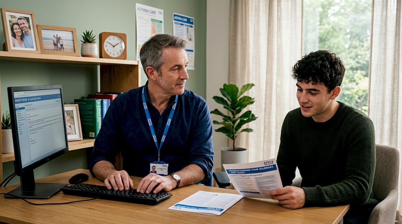 Patient and doctor discuss allergy testing in clinic