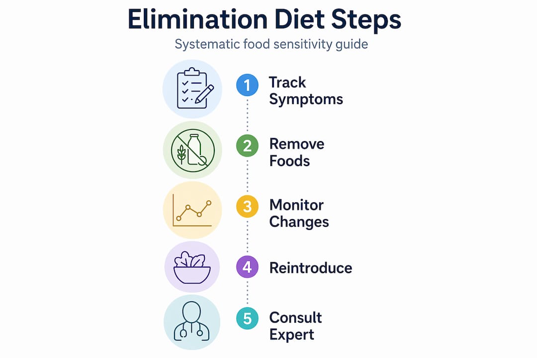 Infographic outlining the elimination diet step-by-step